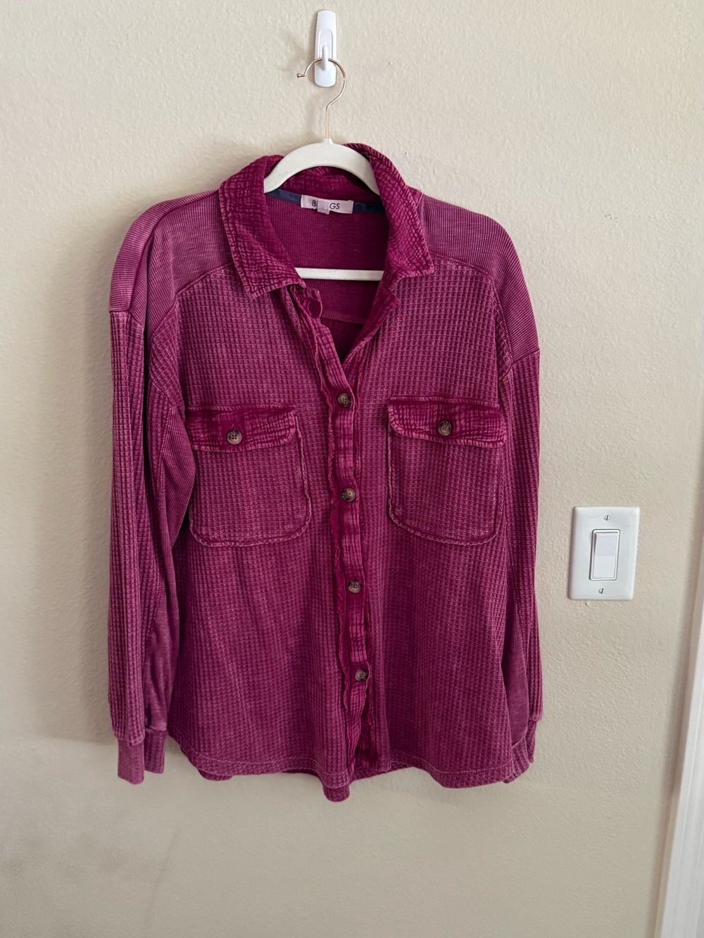 Briggs New York Waffle-Knit Button-Up in Raspberry
